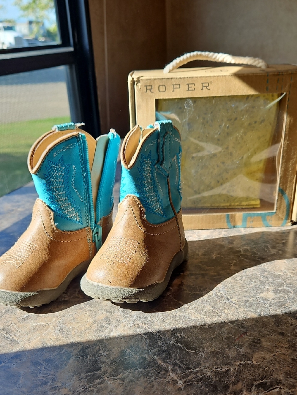 Roper Brown and Turquoise Kids Western Boots